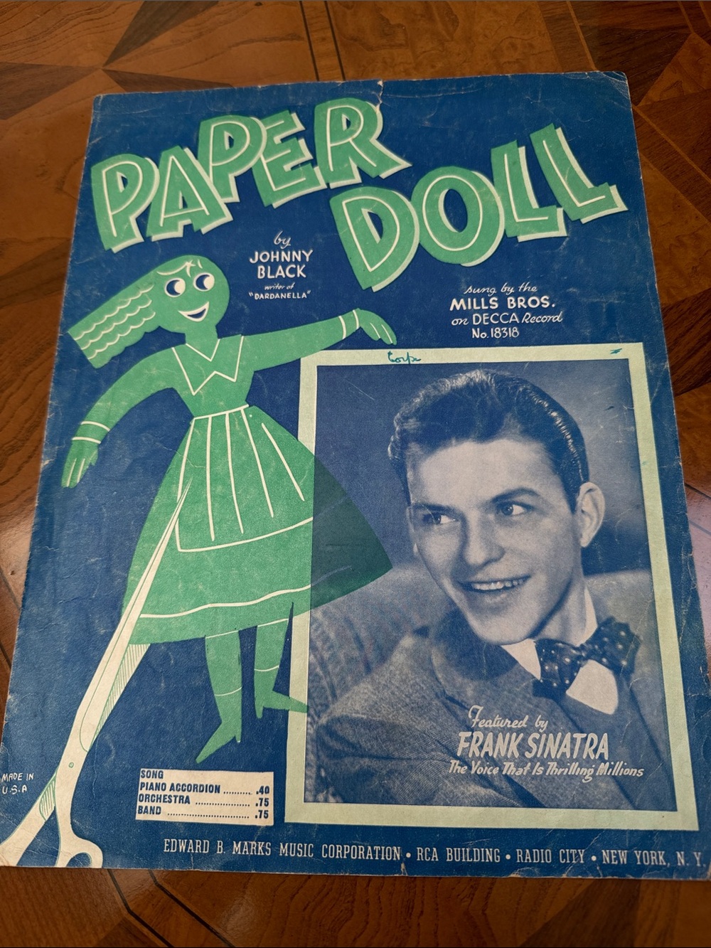 1943 Frank Sinatra Featured on Paper Doll Sheet Music Cover